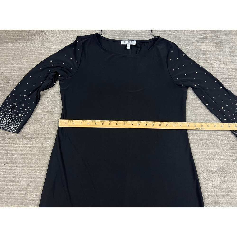 Chaus Black Pearl Rhinestone Embellished Sleeve Shift Dress Womens Large L USA - Picture 5 of 14